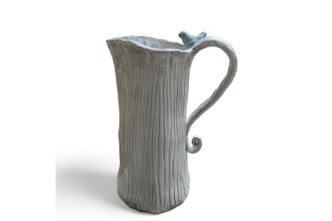 Blurred Lines Pitcher  Antique White  w/Bird 8.5" Tall