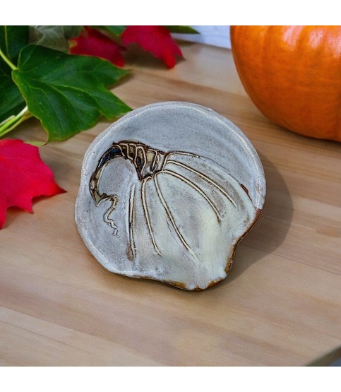 Mini Spoon Rest w/Antique White Pumpkin 4"