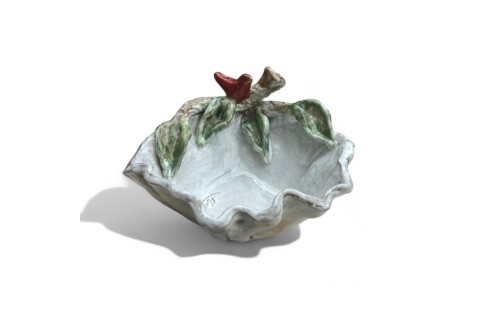 Corner Dip Bowl w/Red Bird on Branch