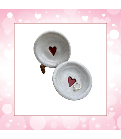 Ring Dish Red Heart 4" Antique White Valentines Day
