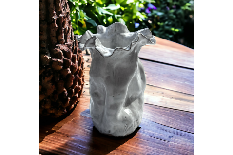 Sak Vase  7" X 6"  Antique White w/White Center