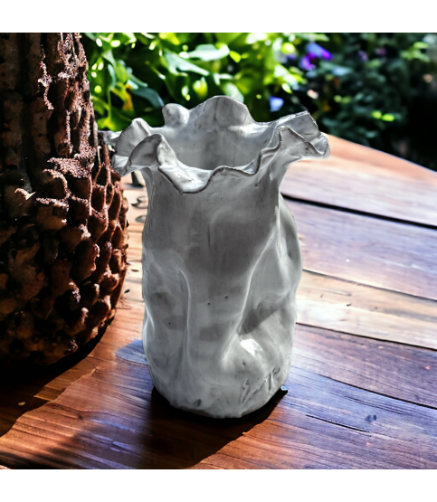 Sak Vase  7" X 6"  Antique White w/White Center