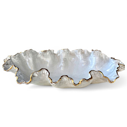 Sybil  Vessel  Antique White w/22K Gold Rim Approx. 22" X 13" X 5"