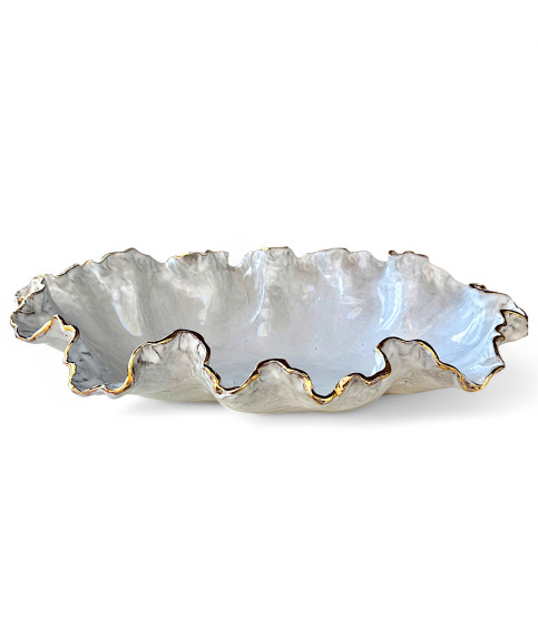 Sybil  Vessel  Antique White w/22K Gold Rim Approx. 22" X 13" X 5"