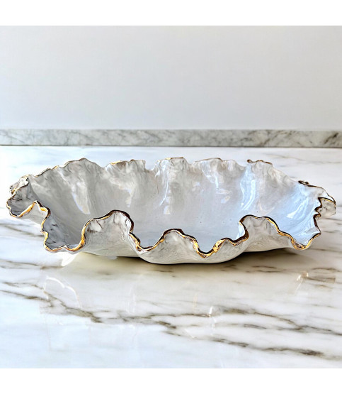 Sybil  Vessel  Antique White w/22K Gold Rim Approx. 22" X 13" X 5"