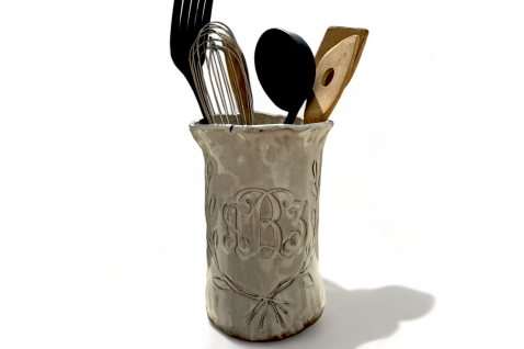 Utensil Holder w/Monogram & Laurel Leaf
