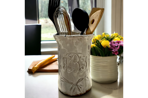 Utensil Holder w/Monogram & Laurel Leaf