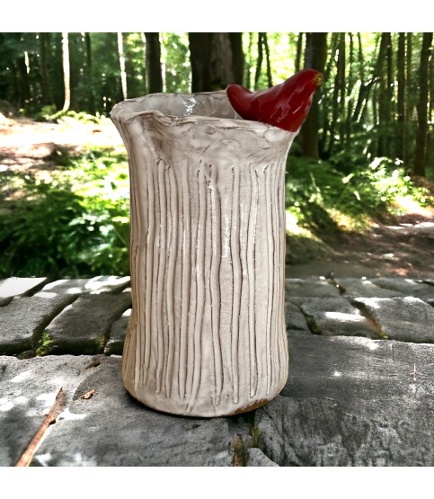 Vase 7" X 6" w/Red Bird