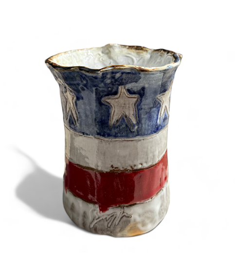 Vase 5.5" Tall X 7" Wide w/Flag