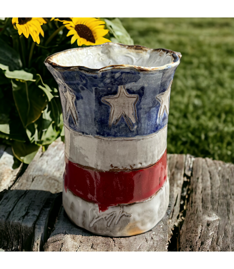 Vase 5.5" Tall X 7" Wide w/Flag