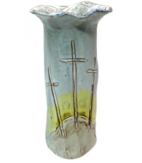 Vase 7.5" Tall w/3 Crosses