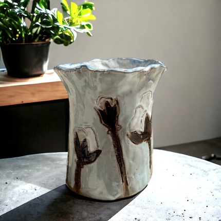 Vase 5.5" Tall X 7" Wide w/Cotton