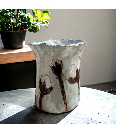Vase 5.5" Tall X 7" Wide w/Cotton