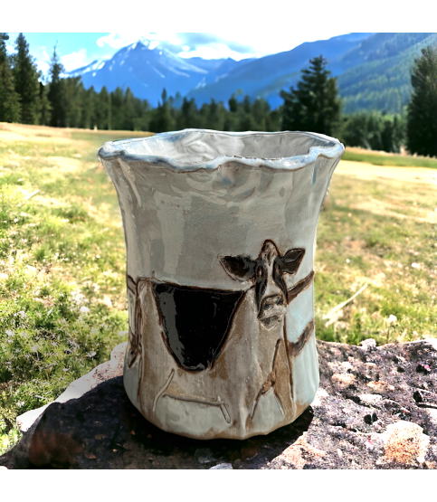 Vase 5.5" Tall X 7" Wide w/Cow Blue Background