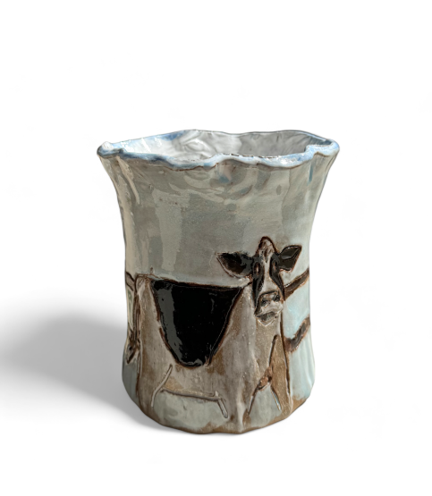 Vase 5.5" Tall X 7" Wide w/Cow Blue Background