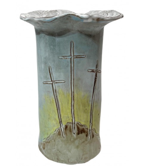 Vase 10" X 7" w/3 Crosses