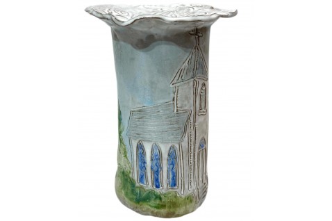 Vase 10" X 7" w/Church Design No. 2