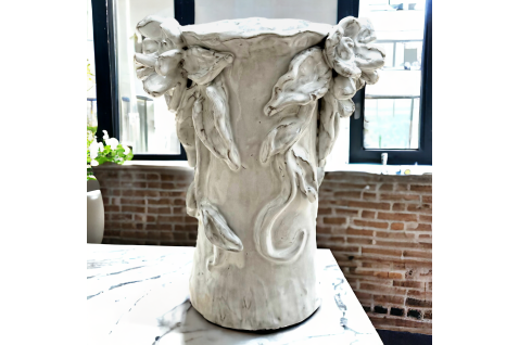 Vase 10" X 7" Magnolia & Vine Antique White
