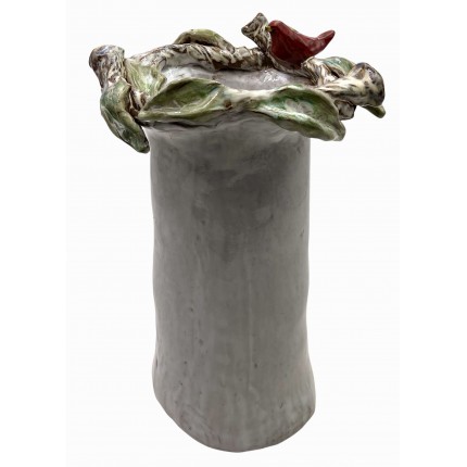 Vase 10" X 7" w/Red Bird on Branch