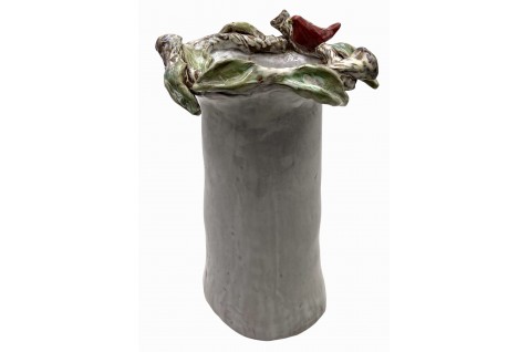 Vase 10" X 7" w/Red Bird on Branch