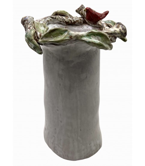 Vase 10" X 7" w/Red Bird on Branch