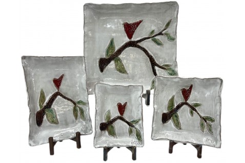 Red Bird on Branch Tray FOR THE HOME